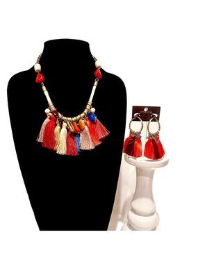 CHICO’s Colorful Austyn Gold & Stone Tassel Necklace & Earrings SET |  NWT​ $115